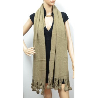 Longue écharpe beige à pompons